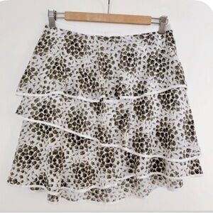 Club Monaco Asymmetrical Floral Skirt - White and Brown